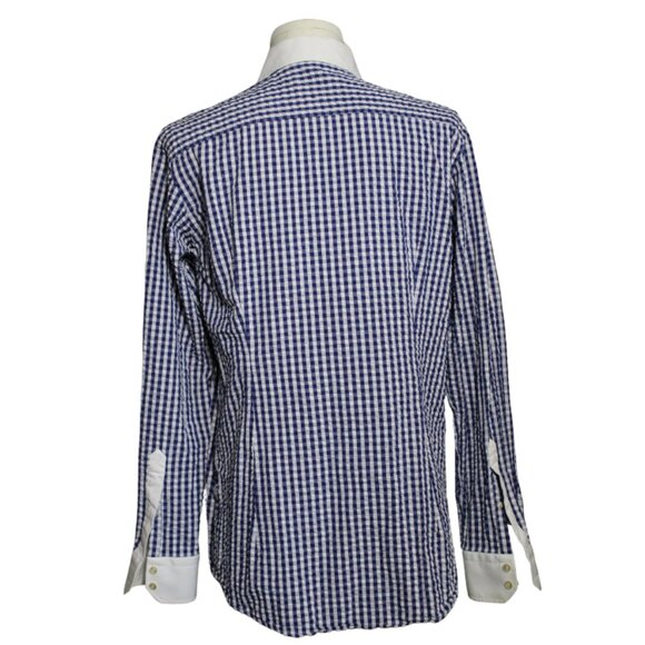 ETON SZ 16.5  Blue & White Gingham Men's Long Sleeve Button Up Shirt - Picture 3 of 7